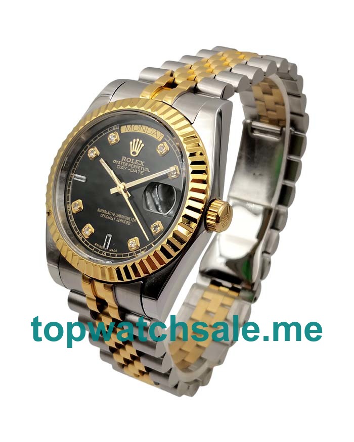 36MM Men Rolex Day-Date 118238 Black Dials Replica Watches UK