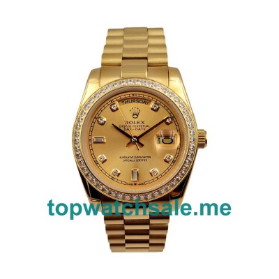 36MM Men Rolex Day-Date 128348 Champagne Dials Replica Watches UK