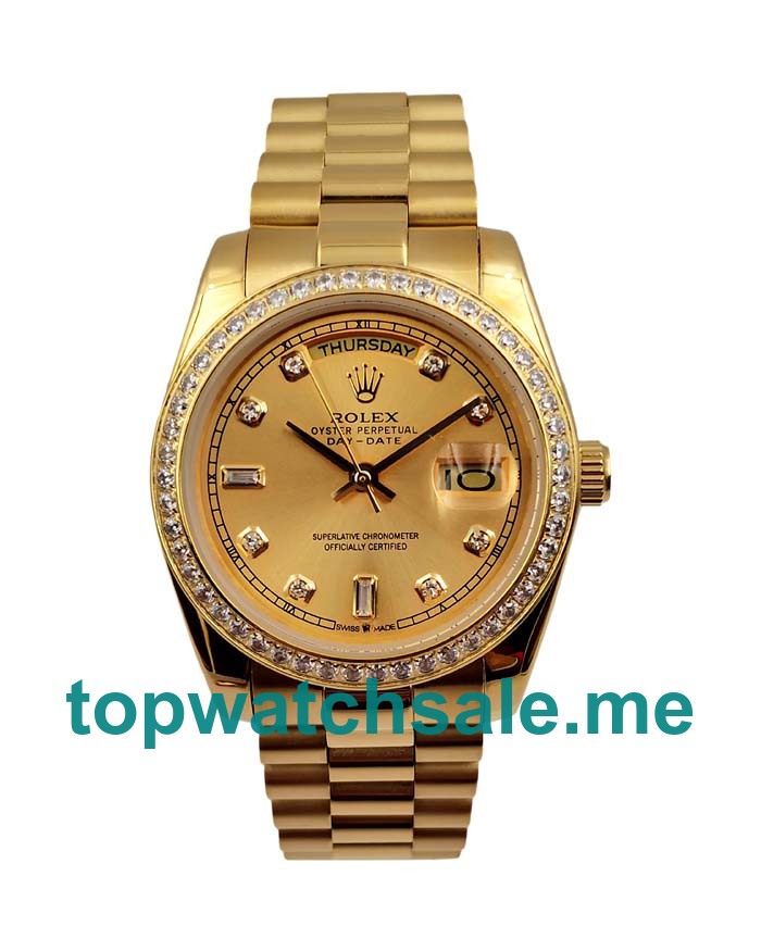 36MM Men Rolex Day-Date 128348 Champagne Dials Replica Watches UK