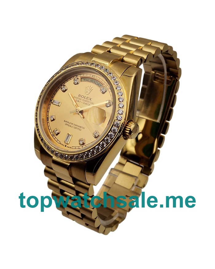 36MM Men Rolex Day-Date 128348 Champagne Dials Replica Watches UK