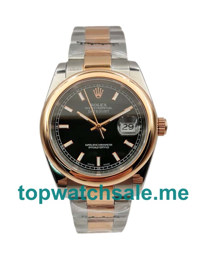 36MM Men Rolex Datejust 116201 Black Dials Replica Watches UK