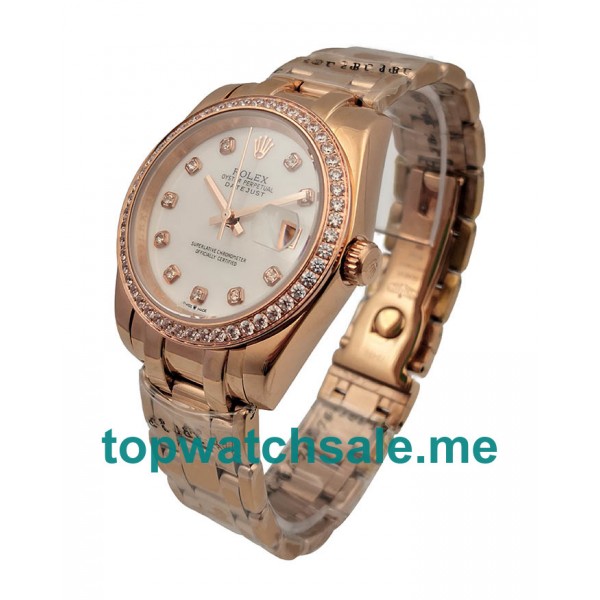 36MM Women Rolex Pearlmaster 81285 White Mother Of Pearl Dials Replica Watches UK