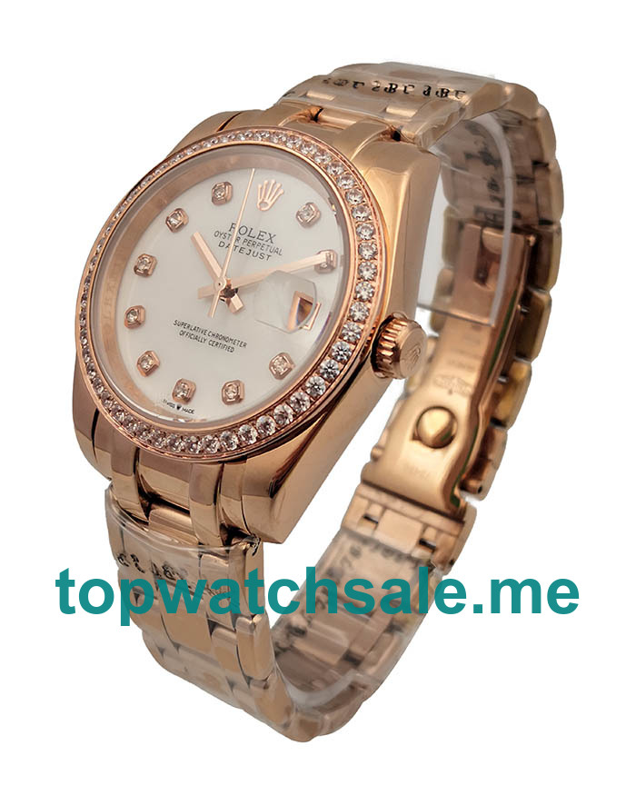 36MM Women Rolex Pearlmaster 81285 White Mother Of Pearl Dials Replica Watches UK