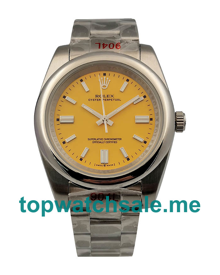 39MM Men Rolex Oyster Perpetual 114234 Yellow Dials Replica Watches UK