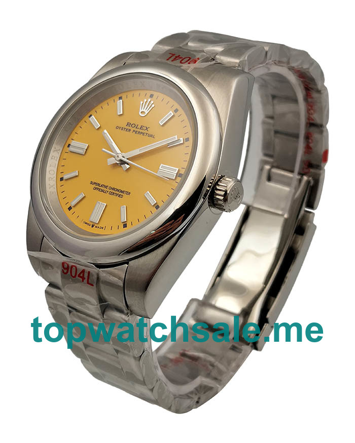 39MM Men Rolex Oyster Perpetual 114234 Yellow Dials Replica Watches UK