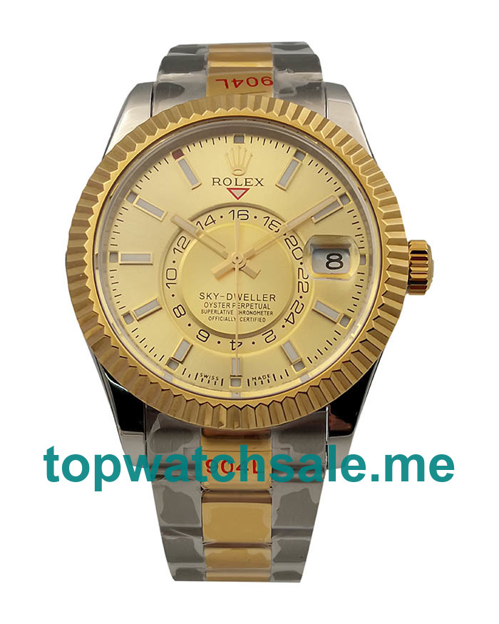 42MM Swiss Men Rolex Sky-Dweller 326933 Champagne Dials Replica Watches UK