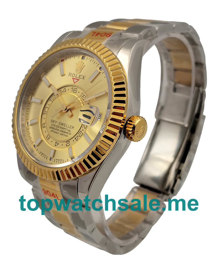 42MM Swiss Men Rolex Sky-Dweller 326933 Champagne Dials Replica Watches UK