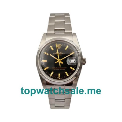 34MM Men Rolex Oyster Perpetual Date 115200 Black Dials Replica Watches UK