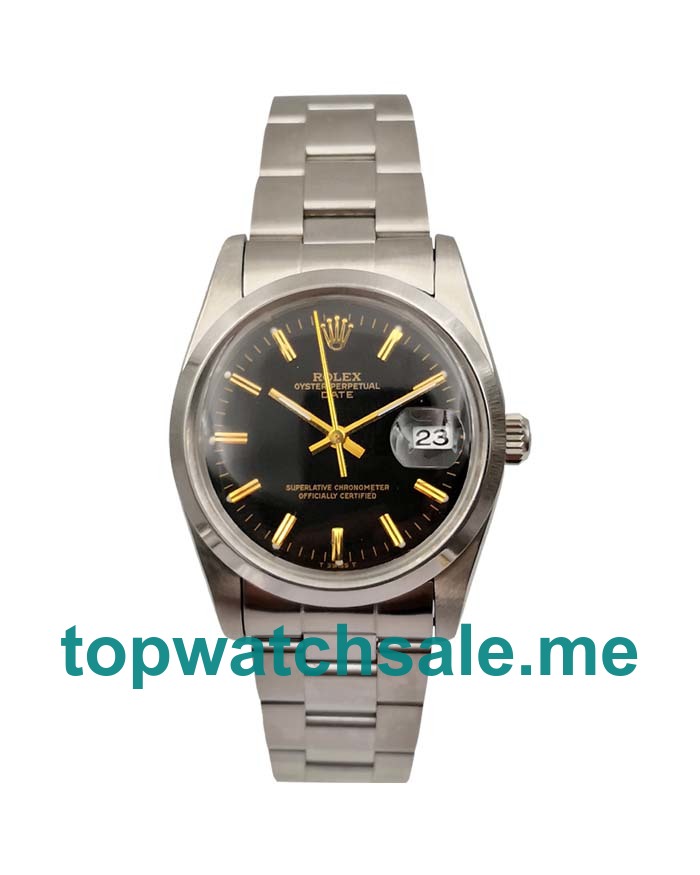 34MM Men Rolex Oyster Perpetual Date 115200 Black Dials Replica Watches UK