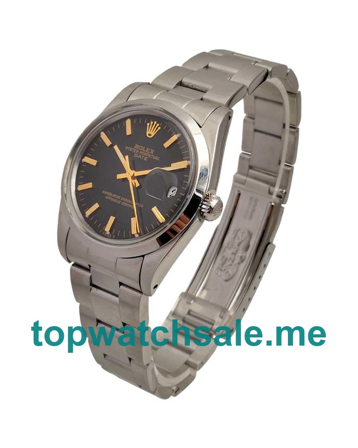 34MM Men Rolex Oyster Perpetual Date 115200 Black Dials Replica Watches UK