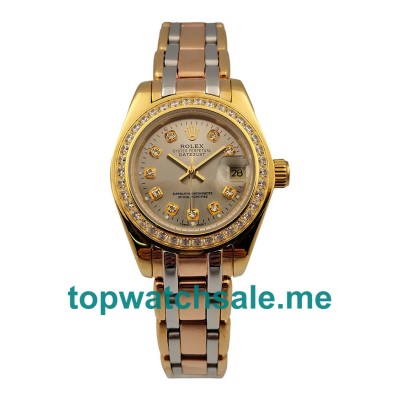 26.5MM Women Rolex Pearlmaster 80298 Champagne Dials Replica Watches UK