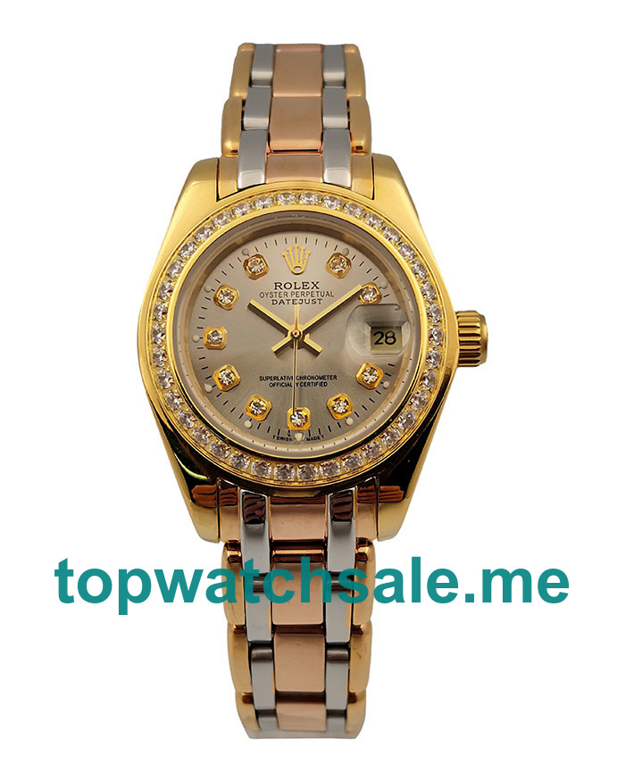 26.5MM Women Rolex Pearlmaster 80298 Champagne Dials Replica Watches UK