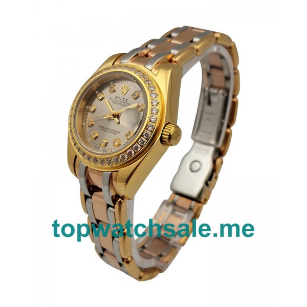 26.5MM Women Rolex Pearlmaster 80298 Champagne Dials Replica Watches UK