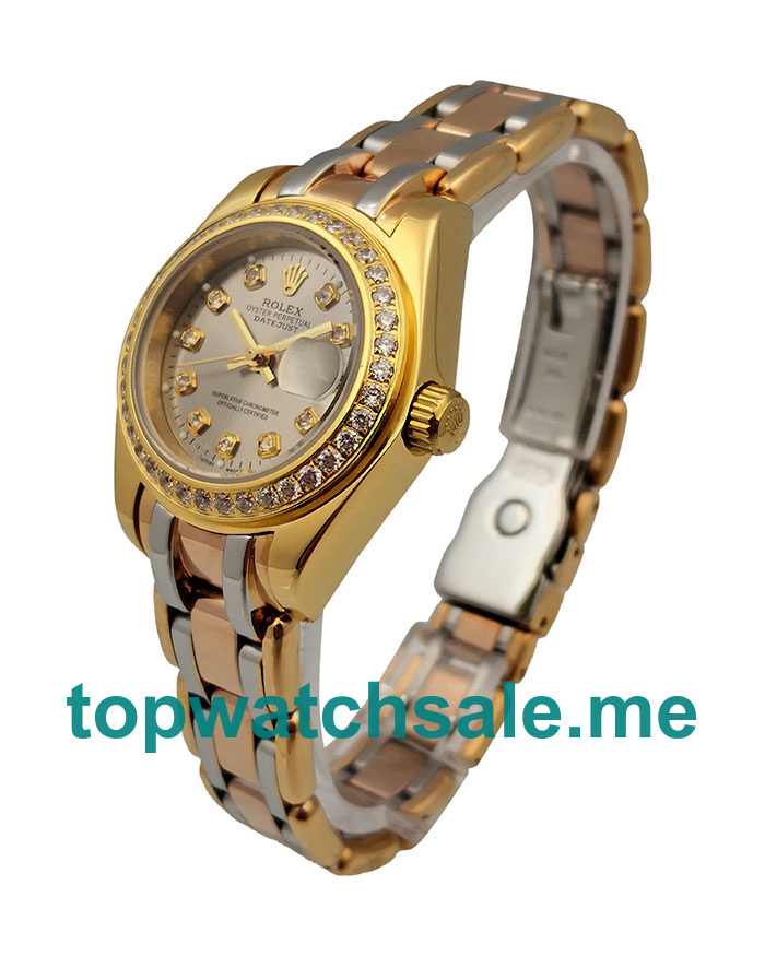 26.5MM Women Rolex Pearlmaster 80298 Champagne Dials Replica Watches UK