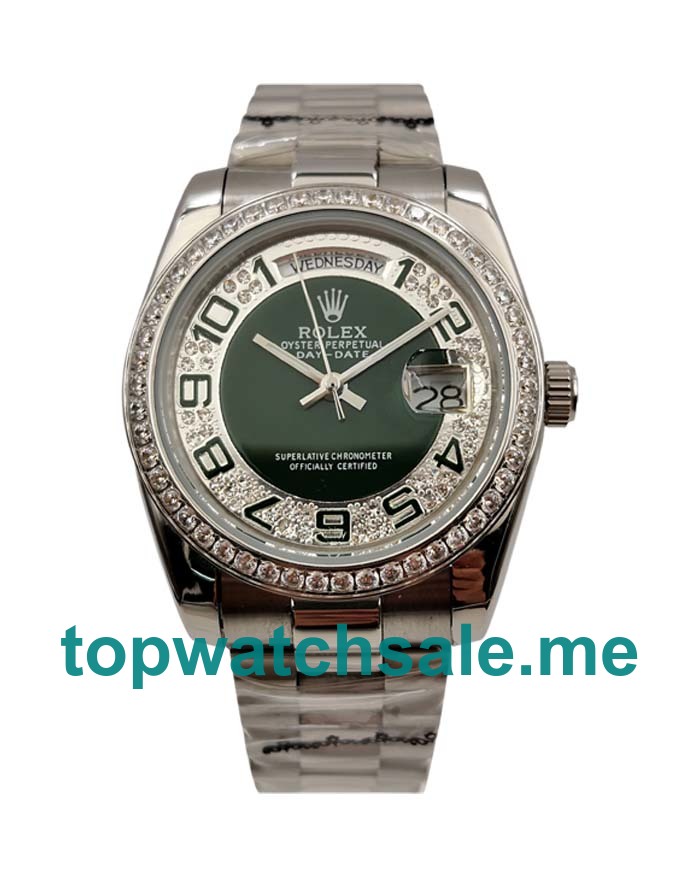 36MM Men Rolex Day-Date 118346 Green And Silver Dials Replica Watches UK