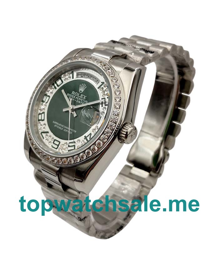 36MM Men Rolex Day-Date 118346 Green And Silver Dials Replica Watches UK