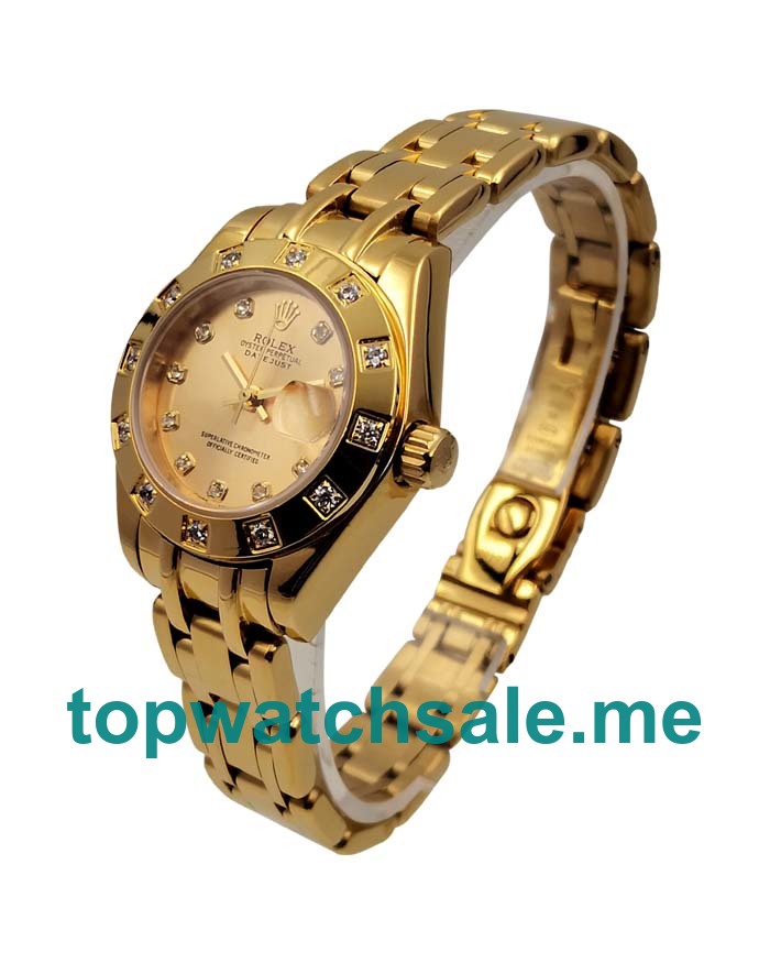 28MM Women Rolex Pearlmaster 81318 Champagne Dials Replica Watches UK