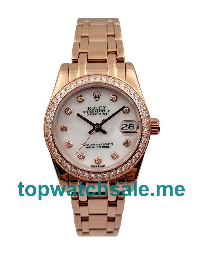 31MM Women Rolex Pearlmaster 81285 White Mother Of Pearl Dials Replica Watches UK