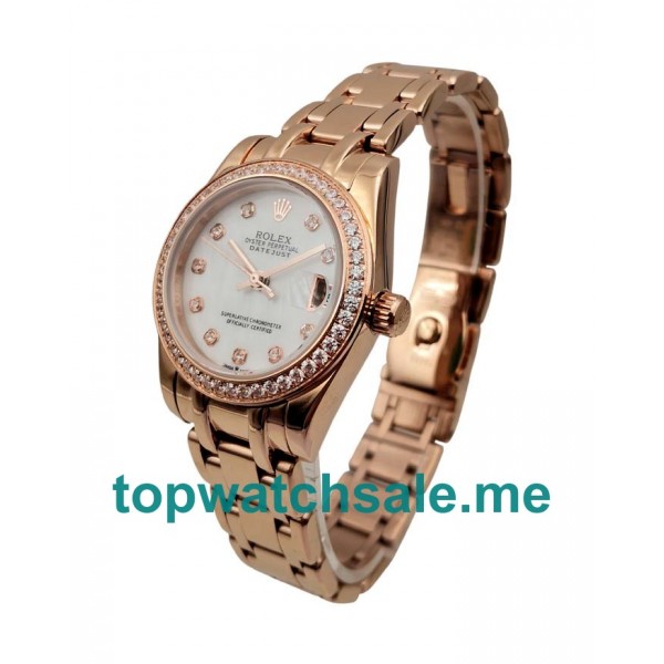 31MM Women Rolex Pearlmaster 81285 White Mother Of Pearl Dials Replica Watches UK