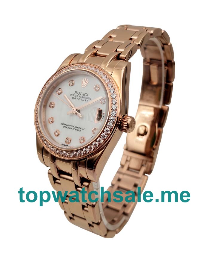 31MM Women Rolex Pearlmaster 81285 White Mother Of Pearl Dials Replica Watches UK