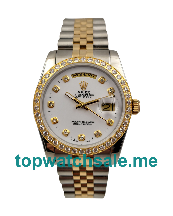 36MM Men Rolex Day-Date 18048 White Dials Replica Watches UK