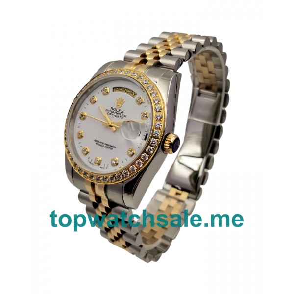 36MM Men Rolex Day-Date 18048 White Dials Replica Watches UK