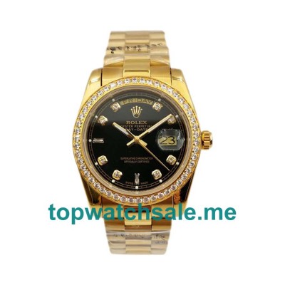 36MM Men Rolex Day-Date 18038 Black Dials Replica Watches UK