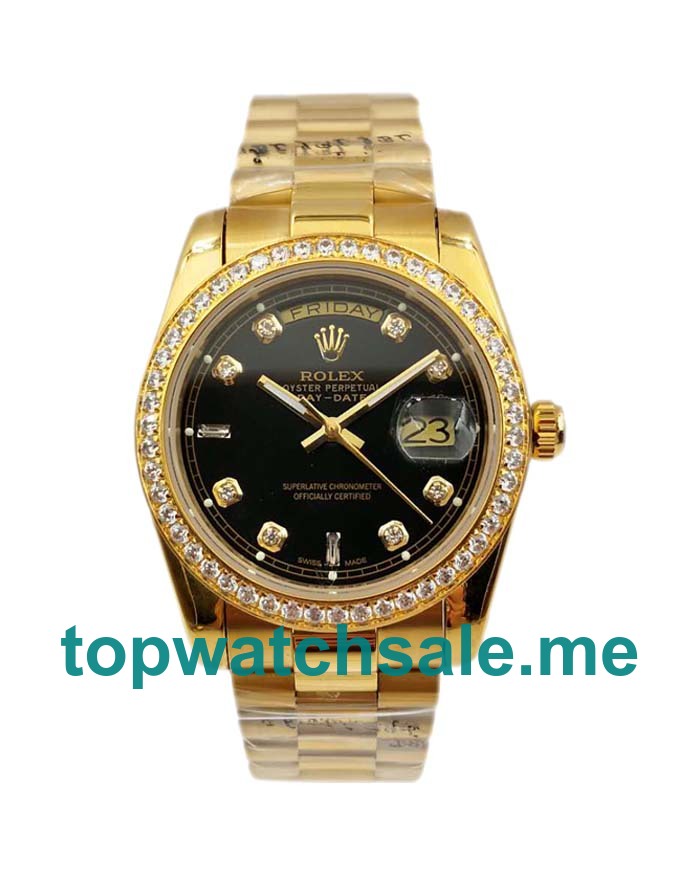 36MM Men Rolex Day-Date 18038 Black Dials Replica Watches UK